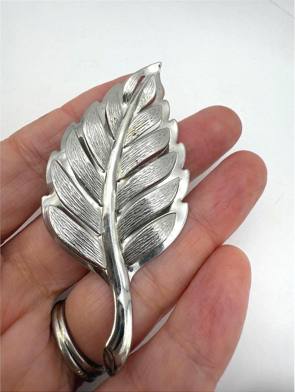 Silver Leaf Shaped Brooch Pin